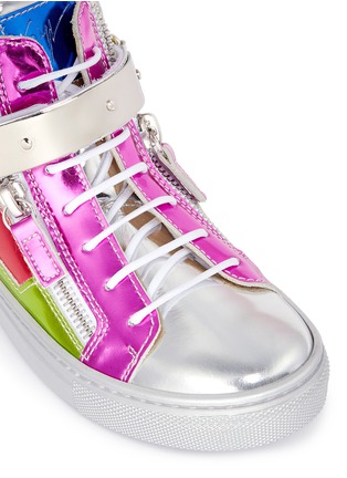 Detail View - Click To Enlarge - 73426 - Double zip colourblock metallic leather kids sneakers