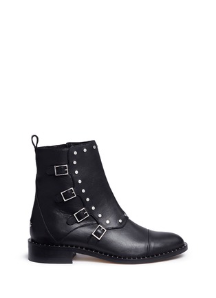 Main View - Click To Enlarge - JIMMY CHOO - 'Baxter 35' stud trim buckle flap leather boots