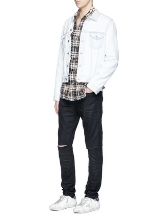 Figure View - Click To Enlarge - SAINT LAURENT - Distressed coated skinny jeans