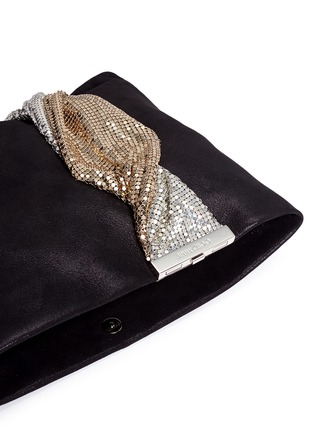 Detail View - Click To Enlarge - JIMMY CHOO - 'Chandra' chain clasp shimmer suede clutch
