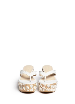 Front View - Click To Enlarge - JIMMY CHOO - 'Paque 70' floral raffia wedge sandals