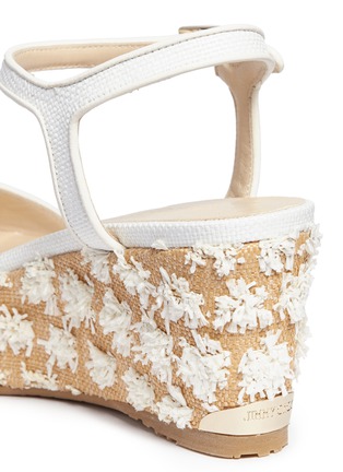 Detail View - Click To Enlarge - JIMMY CHOO - 'Perla 70' floral raffia wedge sandals