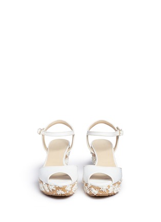 Front View - Click To Enlarge - JIMMY CHOO - 'Perla 70' floral raffia wedge sandals