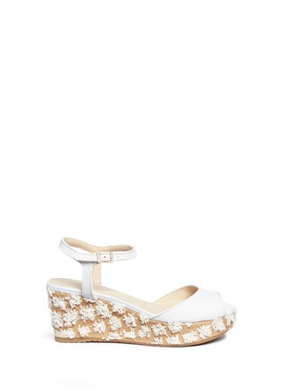 Main View - Click To Enlarge - JIMMY CHOO - 'Perla 70' floral raffia wedge sandals