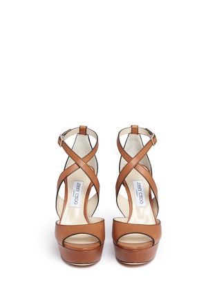 Front View - Click To Enlarge - JIMMY CHOO - 'April 120' cross strap leather platform sandals