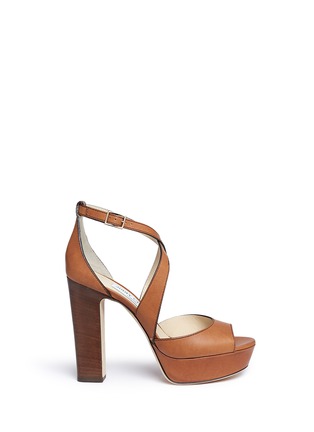 Main View - Click To Enlarge - JIMMY CHOO - 'April 120' cross strap leather platform sandals