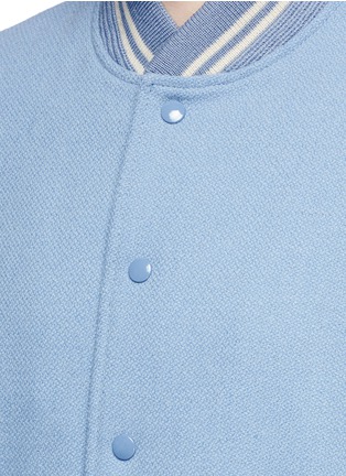 Detail View - Click To Enlarge - SAINT LAURENT - Leather trim wool blend teddy jacket