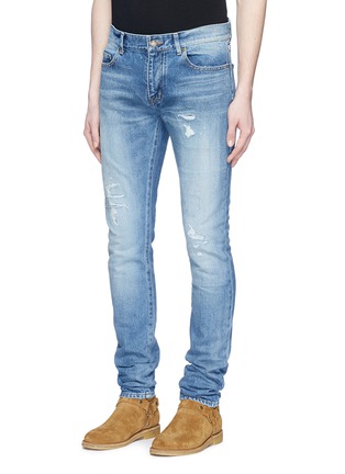 Front View - Click To Enlarge - SAINT LAURENT - Low rise rip and repair skinny jeans