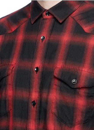 Detail View - Click To Enlarge - SAINT LAURENT - Tartan plaid Western cotton-tencel flannel shirt