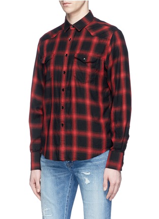 Front View - Click To Enlarge - SAINT LAURENT - Tartan plaid Western cotton-tencel flannel shirt