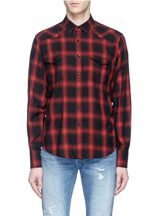 Main View - Click To Enlarge - SAINT LAURENT - Tartan plaid Western cotton-tencel flannel shirt