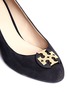 Detail View - Click To Enlarge - TORY BURCH - 'Luna' metal logo suede wedge pumps