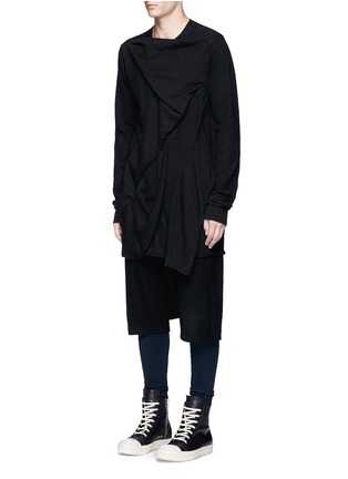 Front View - Click To Enlarge - RICK OWENS DRKSHDW - 'Wreck' drape patchwork long sleeve T-shirt