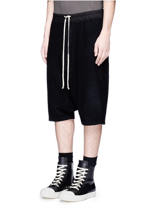 Front View - Click To Enlarge - RICK OWENS DRKSHDW - 'Pods' drop crotch cotton jersey shorts