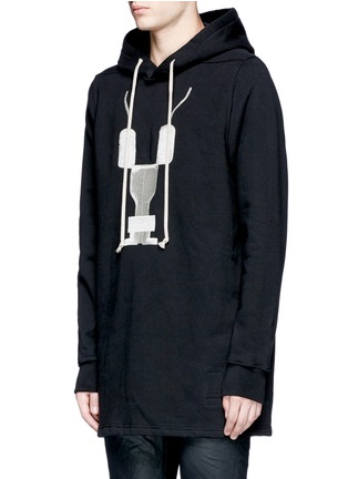 Front View - Click To Enlarge - RICK OWENS DRKSHDW - Embroidered vintage stone wash hoodie