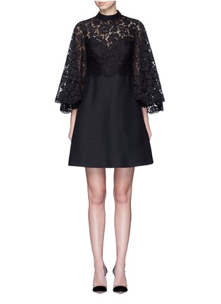 Main View - Click To Enlarge - VALENTINO GARAVANI - Lace cape sleeve Crepe Couture dress