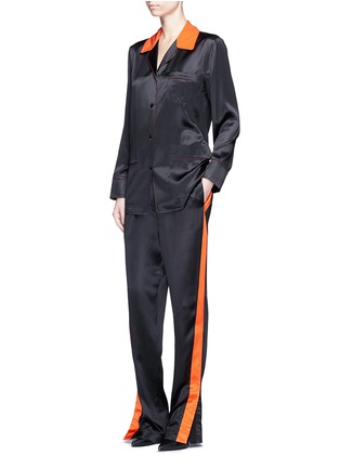Figure View - Click To Enlarge - GIVENCHY - Contrast collar silk satin pyjama shirt