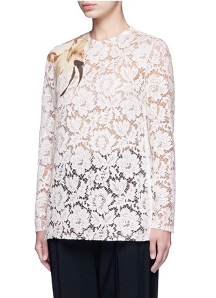 Front View - Click To Enlarge - VALENTINO GARAVANI - Floral print patch lace top