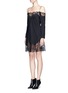 Front View - Click To Enlarge - GIVENCHY - Floral lace trim off-shoulder silk dress