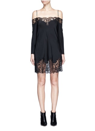 Main View - Click To Enlarge - GIVENCHY - Floral lace trim off-shoulder silk dress