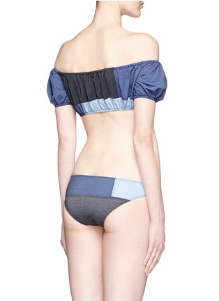 Back View - Click To Enlarge - LISA MARIE FERNANDEZ - 'Leandra' patchwork chambray off-shoulder bikini set