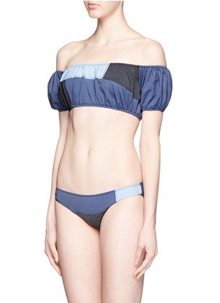 Figure View - Click To Enlarge - LISA MARIE FERNANDEZ - 'Leandra' patchwork chambray off-shoulder bikini set
