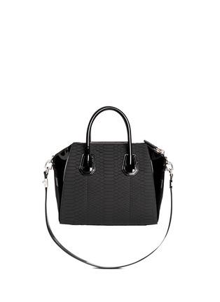 Back View - Click To Enlarge - GIVENCHY - 'Antigona' small python panel patent leather bag
