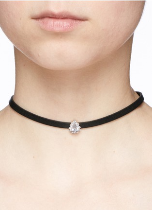Figure View - Click To Enlarge - CZ BY KENNETH JAY LANE - Cubic zirconia faux leather choker necklace