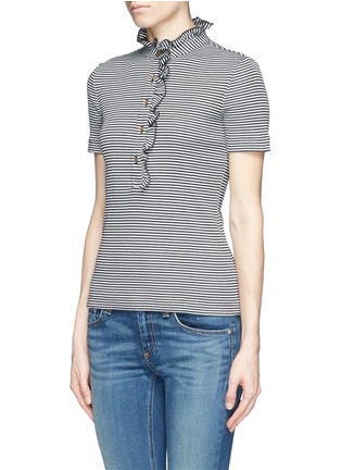 Front View - Click To Enlarge - TORY BURCH - 'Lidia' pinstripe ruffle polo shirt