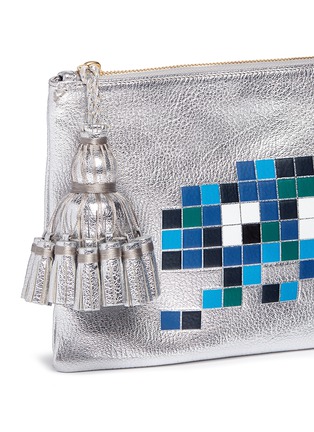 Detail View - Click To Enlarge - ANYA HINDMARCH - 'Space Invaders Georgiana' embossed metallic leather clutch