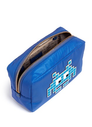 Detail View - Click To Enlarge - ANYA HINDMARCH - 'Space Invaders' leather character reflective nylon cosmetics pouch