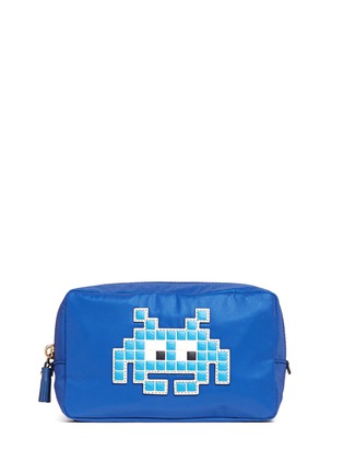 Main View - Click To Enlarge - ANYA HINDMARCH - 'Space Invaders' leather character reflective nylon cosmetics pouch
