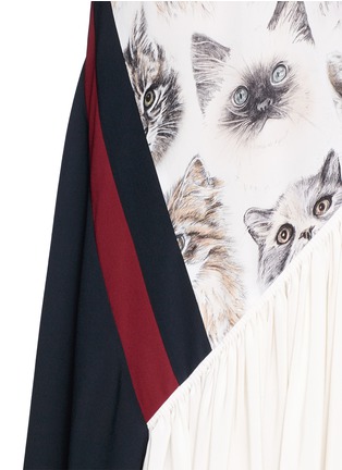 Detail View - Click To Enlarge - STELLA MCCARTNEY - 'Ilona' stripe cat print asymmetric silk dress