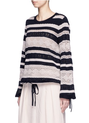 Front View - Click To Enlarge - CHLOÉ - Drawstring waist stripe crochet knit sweater