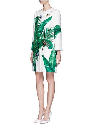 Figure View - Click To Enlarge - - - Embellished banana leaf print brocade coat