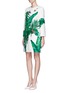 Figure View - Click To Enlarge - - - Embellished banana leaf print brocade coat