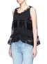 Front View - Click To Enlarge - CHLOÉ - Satin stripe silk crépon ruffle sleeveless top