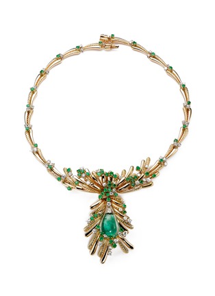 Main View - Click To Enlarge - MELLERIO - Emerald cabochon pendant diamond 18k yellow gold necklace