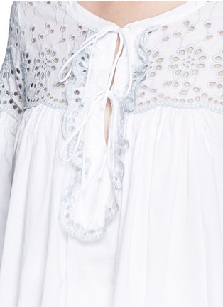 Detail View - Click To Enlarge - SEE BY CHLOÉ - Floral eyelet lace-up poplin tunic