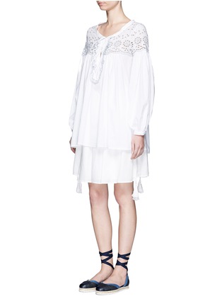 Figure View - Click To Enlarge - SEE BY CHLOÉ - Floral eyelet lace-up poplin tunic