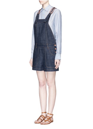Front View - Click To Enlarge - SEE BY CHLOÉ - Stripe knit trim denim romper