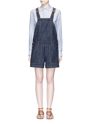 Main View - Click To Enlarge - SEE BY CHLOÉ - Stripe knit trim denim romper