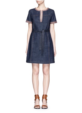 Main View - Click To Enlarge - SEE BY CHLOÉ - Stripe knit trim denim dress
