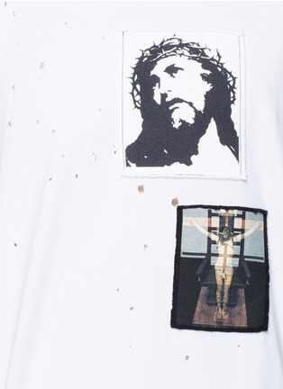 Detail View - Click To Enlarge - GIVENCHY - Jesus patch distressed cotton T-shirt