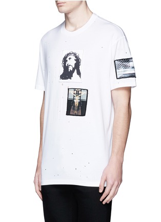 Front View - Click To Enlarge - GIVENCHY - Jesus patch distressed cotton T-shirt