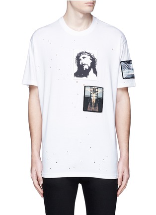 Main View - Click To Enlarge - GIVENCHY - Jesus patch distressed cotton T-shirt