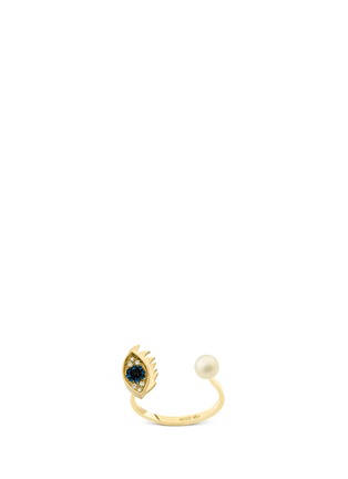 Main View - Click To Enlarge - DELFINA DELETTREZ - 'Eyes On Me Piercing' diamond and sapphire 18k gold ring