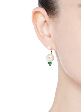 Figure View - Click To Enlarge - DELFINA DELETTREZ - 'Trilight Piercing' diamond pearl 18k gold single earring