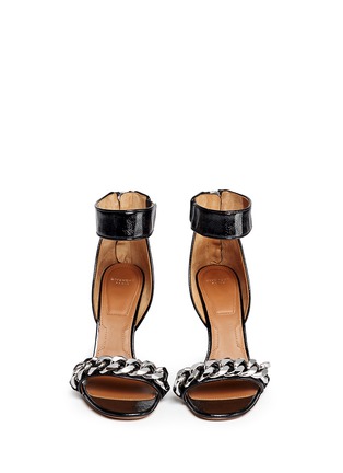 Figure View - Click To Enlarge - GIVENCHY - Curve heel curb chain patent leather sandals