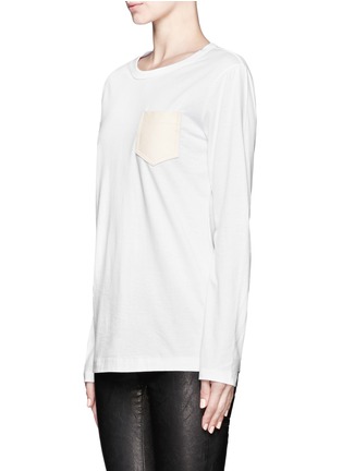 Front View - Click To Enlarge - T BY ALEXANDER WANG - Leather pocket long sleeves Supima cotton T-shirt